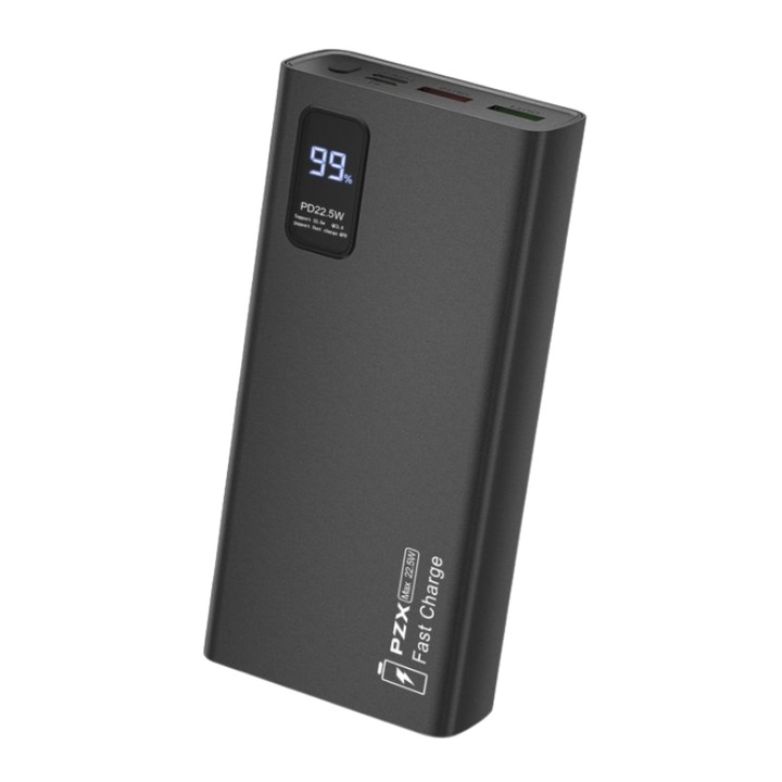PZX V83 Power Bank, преносим, бързо зарядно устройство, 20000mAh, LED дисплей, защита от презареждане, черен