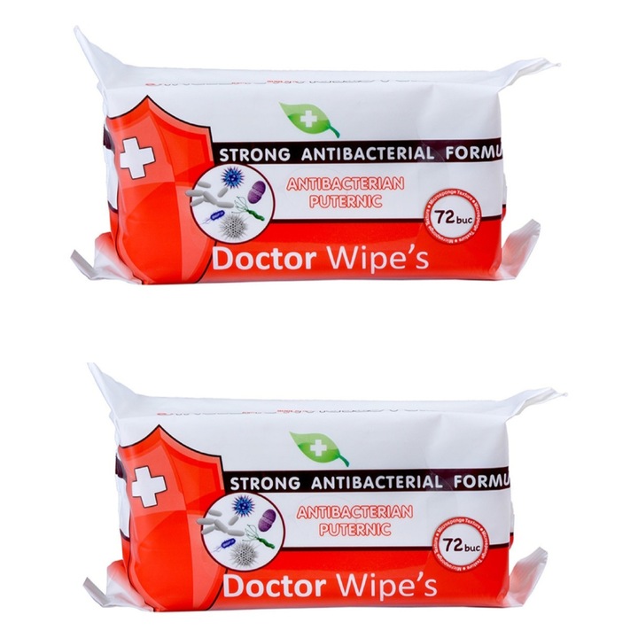 Set 2 Pachete Servetele Maini Antibacteriene Puternice cu Alcool si Chlorhexidine Doctor Wipe's 144 Buc
