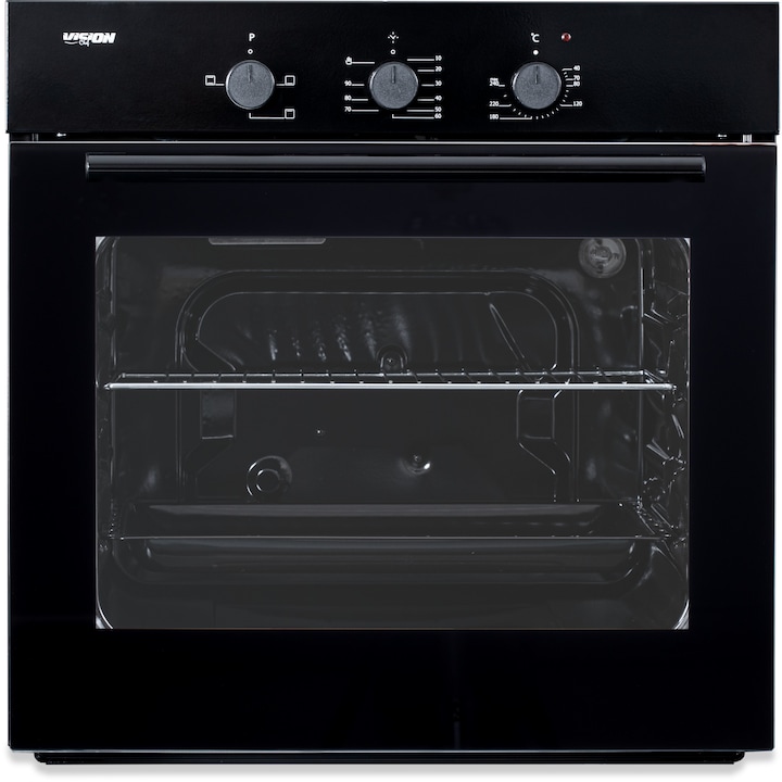 Фурна за вграждане Vision Chef V-BI-CI624SN, Статична, 62 л, Механичен таймер, Подвижно двойно стъкло, 4 функции, Клас А, Черна
