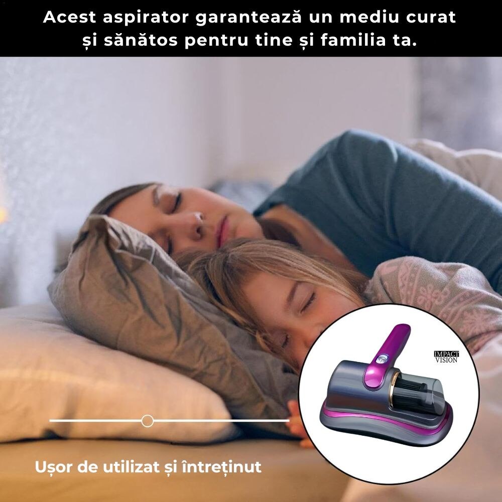 Aspirator antiacarieni, Portabil, Filtru Hepa, 100 W, 8000 PA, Mov, Impact Vision®