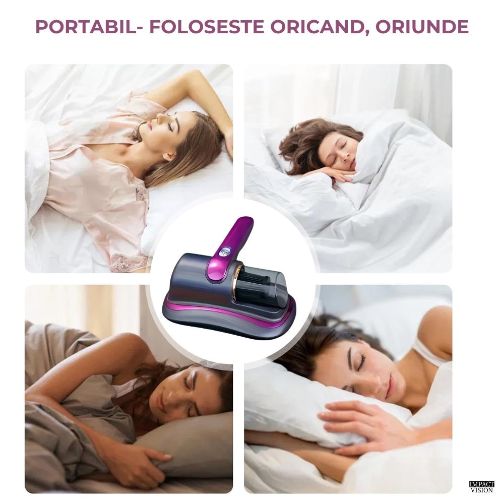 Aspirator antiacarieni, Portabil, Filtru Hepa, 100 W, 8000 PA, Mov, Impact Vision®