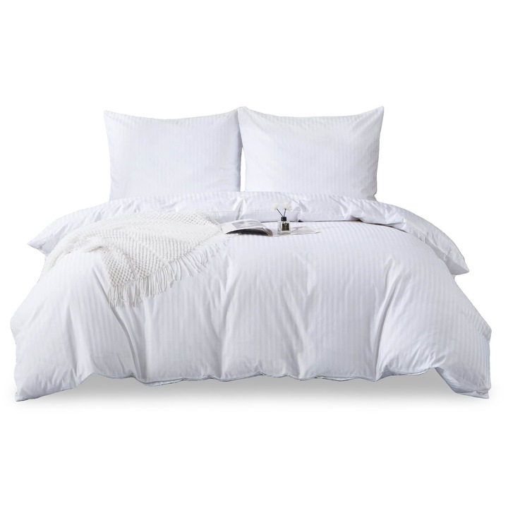 Спален комплект от памучен сатен дамаска 160х200 бял