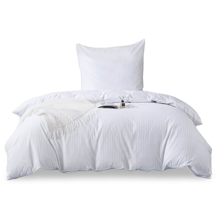 Спален комплект памучен сатен дамаска 140х200 бял