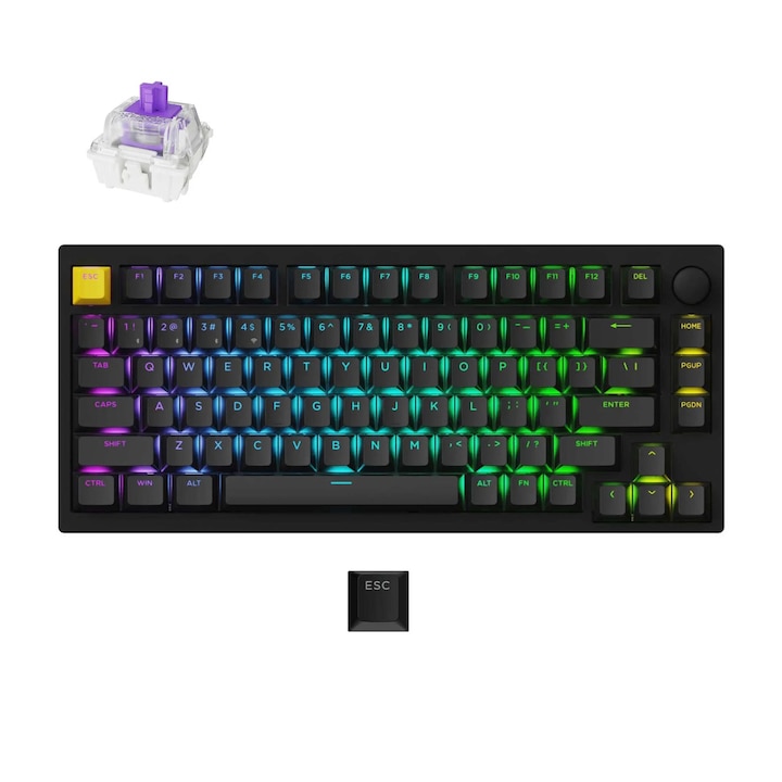 Безжична магнитна клавиатура Keychron Lemokey P1 HE Shine-Through, 2.4GHz, Bluetooth 5.2, USB, Gateron Double-Rail Magnetic Nebula Switch P1H-M1, черен