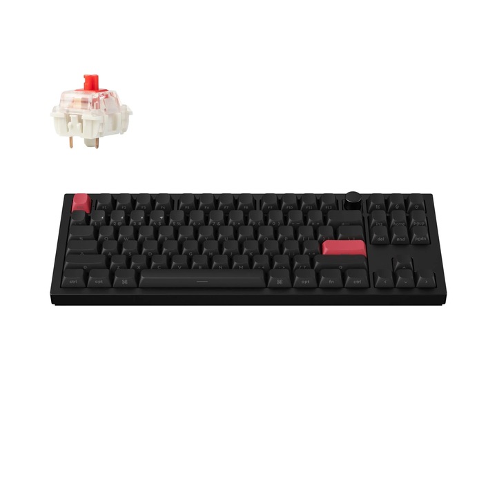 Механична клавиатура, Keychron, Безжична, Q3 Max QMK/VIA, Hot-Swappable, 2.4GHz, Bluetooth 5.1, Side-Printed Keycaps, Gateron Jupiter Red, black