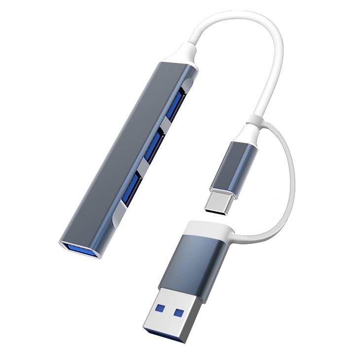 idealSTORE USB Hub Type-C към USB, USB към USB, 4 порта, Plug-and-Play Performance, Driverless, Transmission Speed 5Gbps, Adaptable to SmartPhone, Type-C и USB 2IN1 Interface, USB 3.0, Leng 21 cm