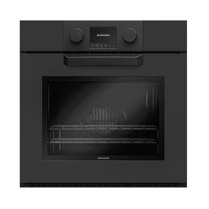 Cuptor electric incorporabil Barazza, colectie Icon Exclusive, latime 60 cm, 65 litri, finisaje de lux, premium, sistem igienizare Zefiro, 11 functii manuale, 16 programe automate, 30 programe personalizabile, panou de control tactil, functie Veggy, negru
