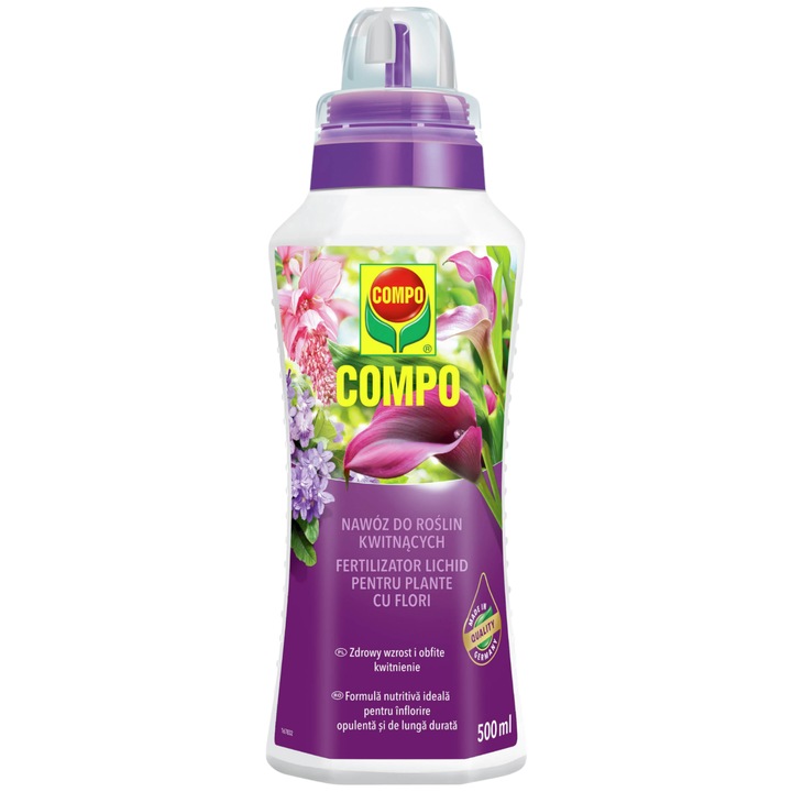 Ingrasamant Pentru Plantele Infloritoare, Compo, Fara Marca, Lichid, 500 ml, Continut Ridicat De Fosfor Si Potasiu, Nutrienti Optimi, Actiune Imediata, Pentru Utilizare In Casa, Pe Balcoane Si Terase