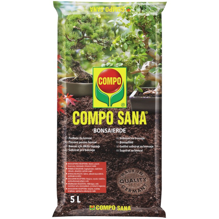 Pamant Pentru Bonsai, Compo, 5 L, Contine Ingrasamant Cu Efect De 8 Saptamani, Ideal Pentru Cultivarea Copacelor Acasa Si In gradina, Calitate Inalta, Stabilitate A Plantelor, Nisip Natural De Cuart