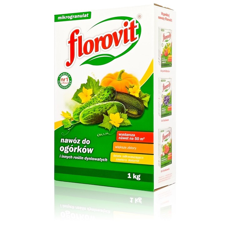 Ingrasamant Pentru Castraveti Si Plante De Dovleac, Florovit, granule, 1 kg, Asigura Cresterea Si Rodirea Corecta, Creste Rezistenta Plantelor, Actioneaza Ca Un Agent De Alcalinizare Pentru Sol, Este Suficient Pentru 50 m²