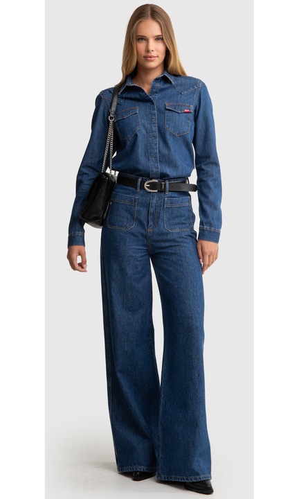 Camasa din denim Big Star Norra 524, bleumarin, croiala subtire