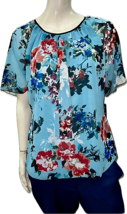 Bluza voal, Maneca scurta, Imprimeu Flori