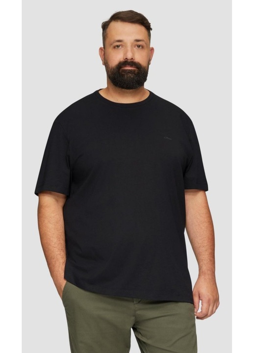 Tricou barbati big sizes, cu decolteu la baza gatului, cu logo, Negru