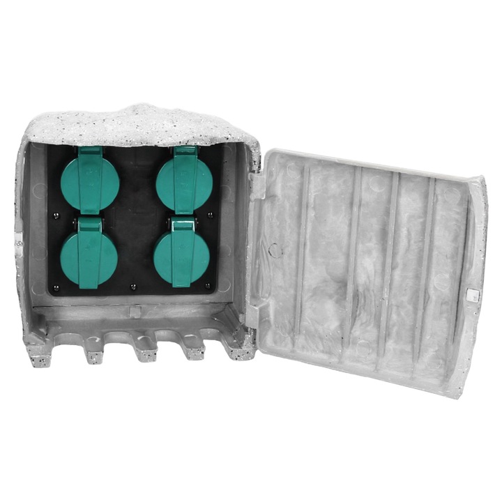 Distribuitor 4 prize schuko cu capac, IP44, imitatie piatra, dimensiuni 200x200x150mm, lungime cablu 1.5m, Mentavill