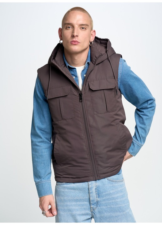 Vesta barbateasca Big Star, antracit, impermeabila, cu gluga, 4 buzunare, M INTL