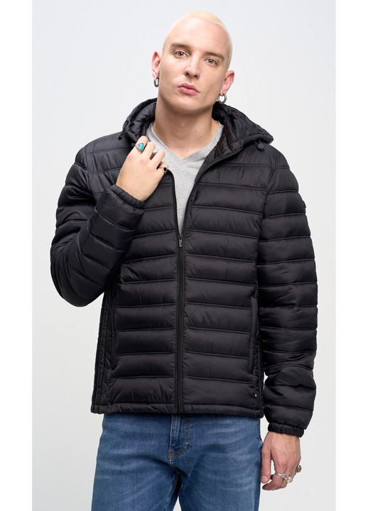 Jacheta sport barbati, Big Star, Acarf 906, poliester, neagra, matlasata, cu gluga detasabila, 5XL INTL