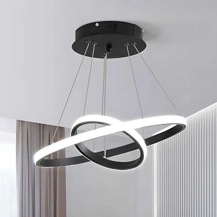 JOZY® LED полилей, кръгъл с минималистичен дизайн, мощност 27W, работа 220V, студена светлина за модерни пространства, диаметър 20/40 см, черен цвят