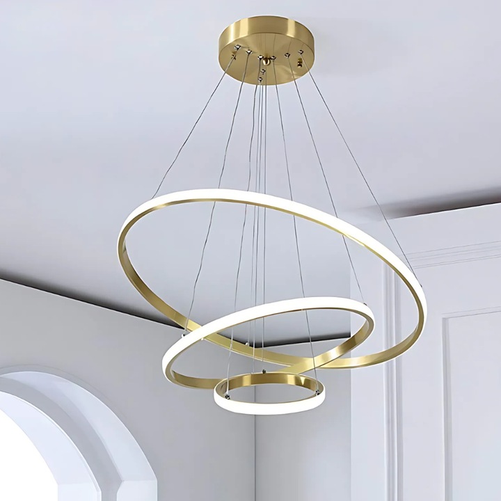 JOZY LED полилей, кръгъл модел, 40W, трицветно регулиране за персонализирано осветление, конструкция с диаметър 20/40/60 см, златист