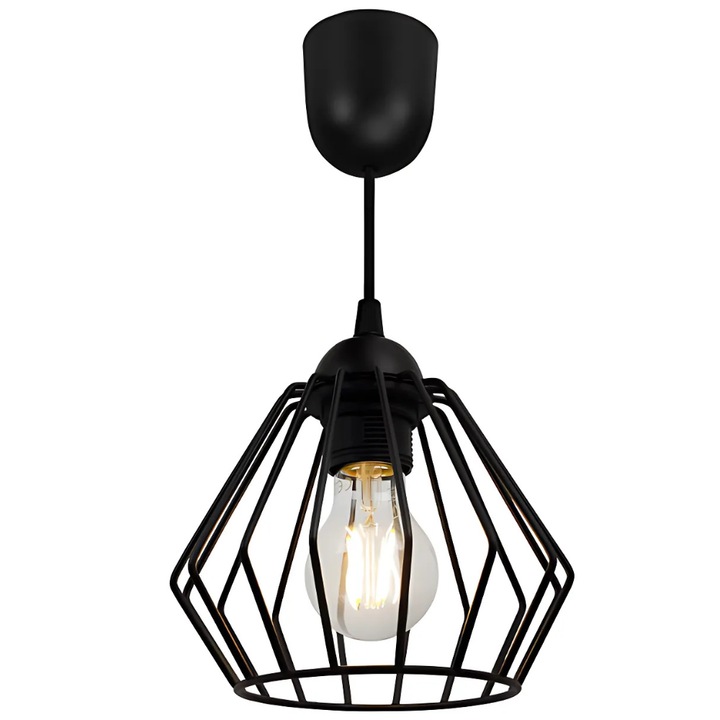 Lustra suspendata JOZY®, pendul metalic modern cu inaltime reglabila, functioneaza cu becuri E27, potrivit pentru living, bucatarie sau birou, finisaj elegant, negru, 83 cm