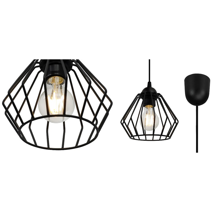 Lustra suspendata JOZY®, pendul metalic modern cu inaltime reglabila, functioneaza cu becuri E27, potrivit pentru living, bucatarie sau birou, finisaj elegant, negru, 83 cm