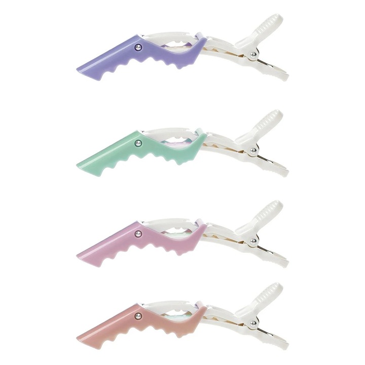 Clame Par Coafor Duble din Plastic Alb Colorate 12cm - 4buc