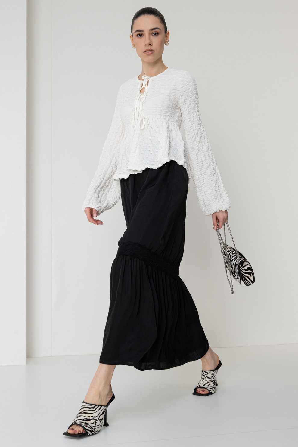 Gina Tricot, Fusta midi cu talie inalta, Negru, M