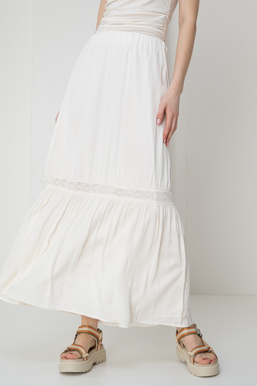 Gina Tricot, Fusta midi cu talie inalta, Crem, XS