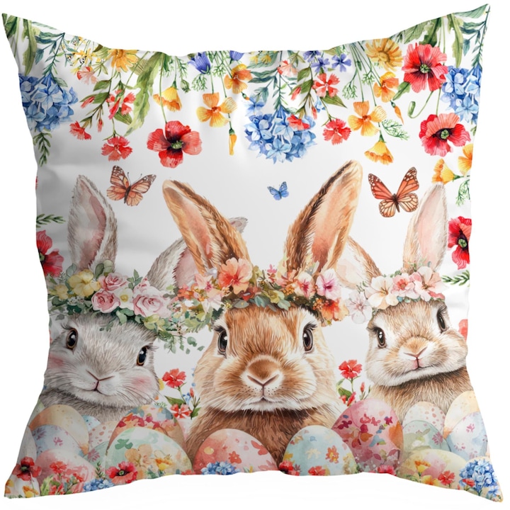 Fata de perna decorativa, Homeview, 40x40 cm, Inchidere cu fermoar, Imprimare de inalta calitate, Pentru camera de zi si dormitor, Usor de calcat, Poliester, Multicolor