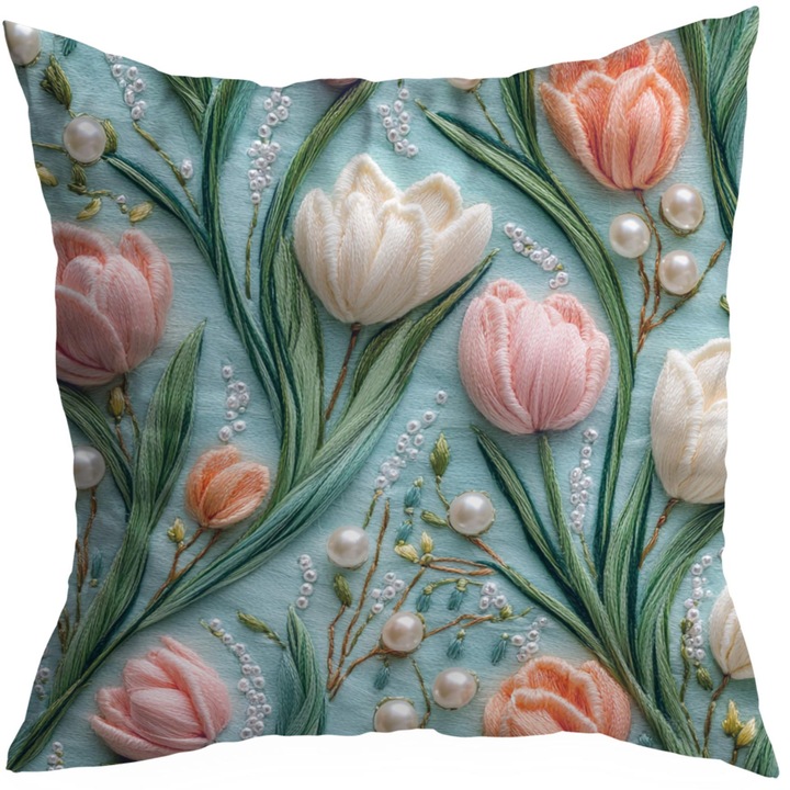 Fata de perna decorativa HomeView, 50x50 cm, 100% poliester, multicolor, certificata OEKO-TEX STANDARD 100, model 394