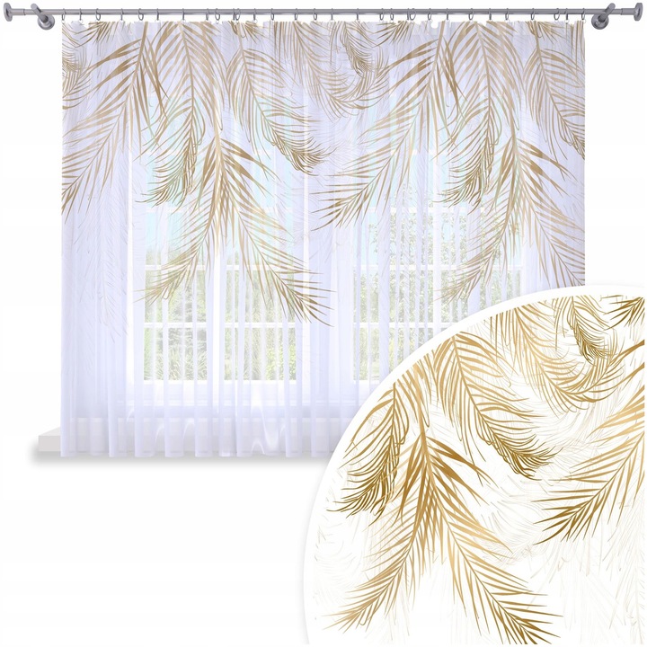 Perdele, Homeview, 300x150 cm, Pentru camera de zi si dormitor, Cu panglica, Lana, Decorativ, Montaj usor, Poliester, Alb cu imprimeu floral