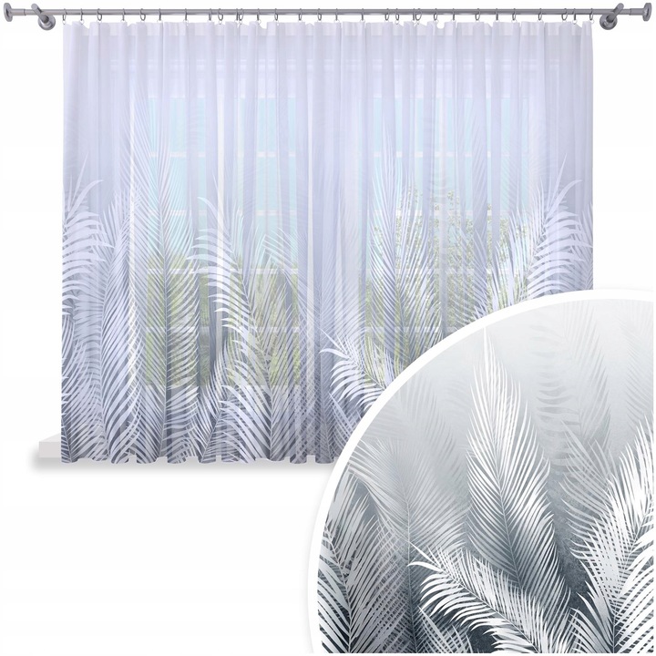 Perdele, Homeview, 400x160 cm, Pentru camera de zi si dormitor, Cu banda de incretire, Lana, Decorativ, Montaj usor, Poliester, Alb cu imprimeu floral