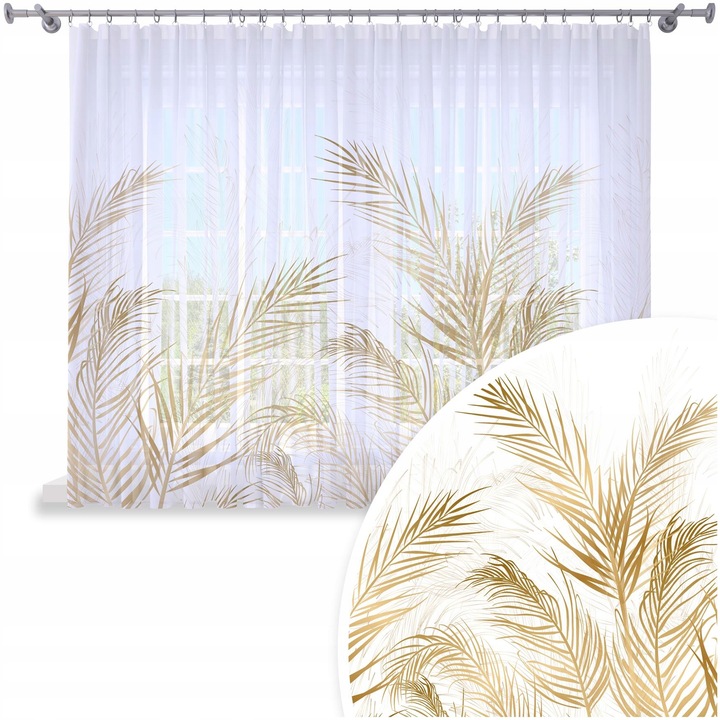 Perdele, Homeview, 300x150 cm, Pentru camera de zi si dormitor, Cu banda de incretire, Lana, Decorativ, Montaj usor, Poliester, Alb cu imprimeu floral