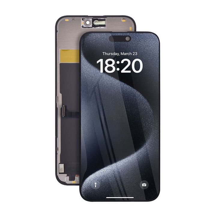 Display pentru Apple iPhone 15 Pro, DaDen®, Negru, LCD, Ecran Tactil, Best Quality