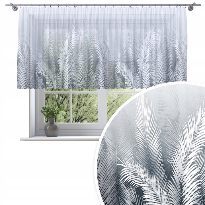 Perdele, Homeview, 400x120 cm, Pentru camera de zi si dormitor, Cu banda de incretire, Lana, Decorativ, Montaj usor, Poliester, Alb cu imprimeu floral