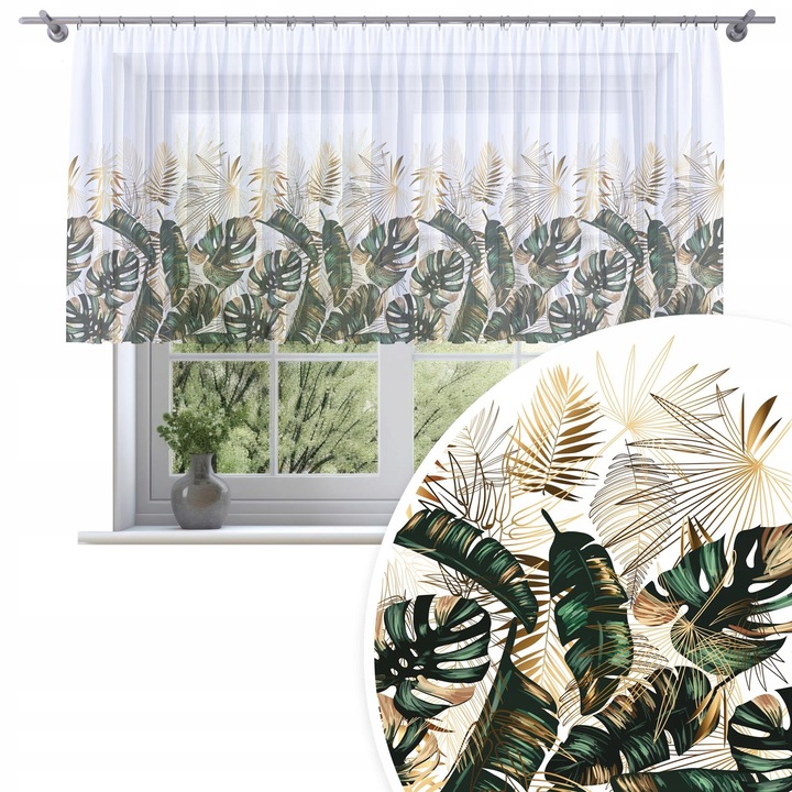 Perdele, Homeview, 400x120 cm, Pentru camera de zi si dormitor, Cu banda de incretire, Lana, Decorativ, Montaj usor, Poliester, Alb cu imprimeu floral