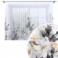 Perdele, Homeview, 300x160 cm, Pentru camera de zi si dormitor, Cu panglica, Lana, Decorativ, Montaj usor, Poliester, Alb cu imprimeu floral