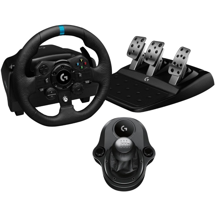 Комплект волан Logitech G923 с педали и скоростен лост, PC/Xbox, цвят металик, подобрен дизайн