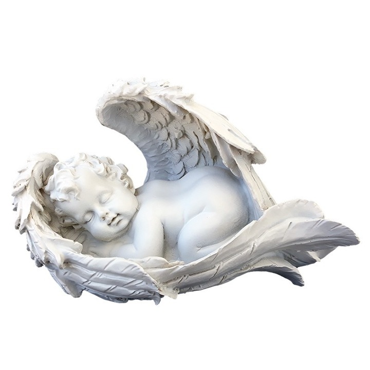 Decoratiune din rasina reprezentand un inger dormind pe aripi, 20 cm