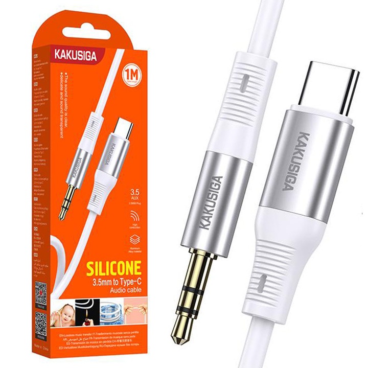 Kaku audiokábel (KSC-891), USB-C-csatlakozó 3,5 mm-es (M) - 1 m, fehér