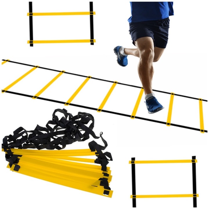 CLASStitude 12-степенна тренировъчна стълба за подобряване на скоростта, координацията, баланса, идеална за фитнес, фитнес, спорт, регулируема, полиестерна, дължина 6 м, с чанта за съхранение, черно / жълто