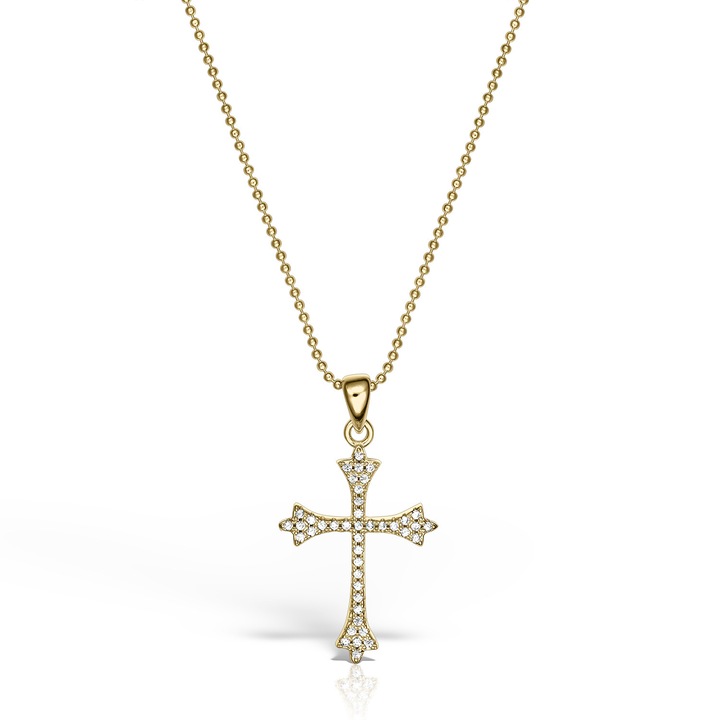 Culoare argintie, set cruce din argint 925 cu lanț aurit, Bijuteriile Sofia'S