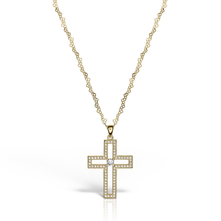 Colier din argint 925 cu cruce aurită, set cu lanț, Bijuteriile Sofia'S, elegant