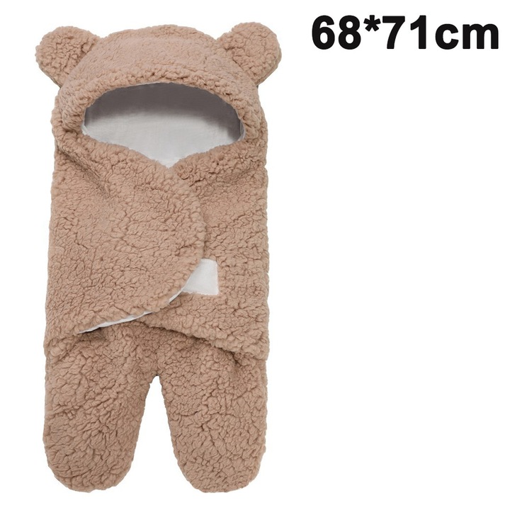 Sac de dormit pentru bebelusi, bumbac si casmir artificial, pufos, multicolor, 68x71cm
