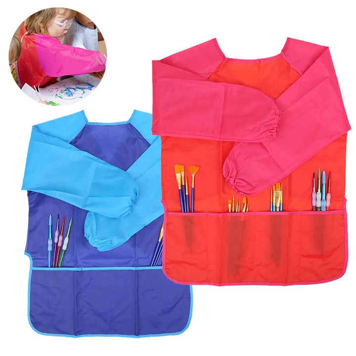 Set 2 sorturi copii, impermeabile, maneci lungi, buzunare, multicolor, S-M-L