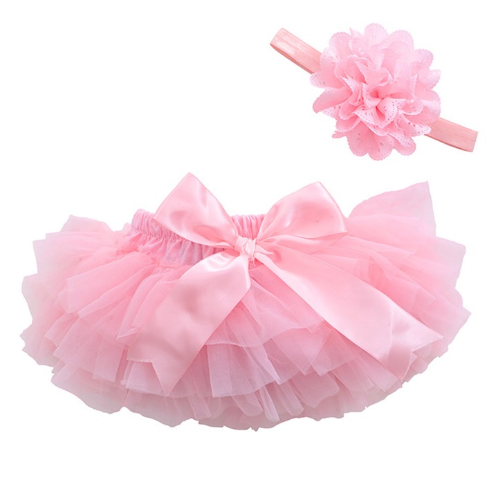 Пола за момиче, с лента за глава, памучна, розова, 92-98 см