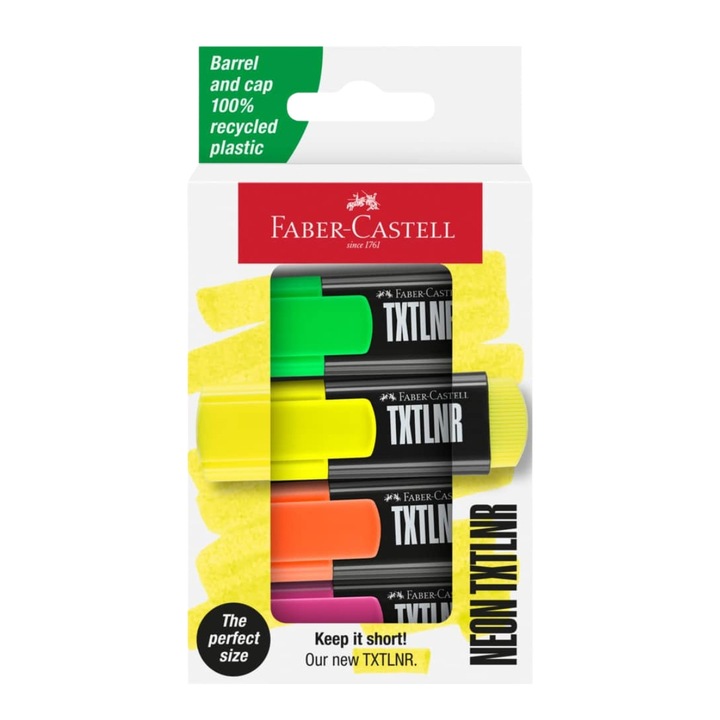 Комплект от 4 мини текст маркера Faber-Castell FC154204, Суперфлуоресцентни