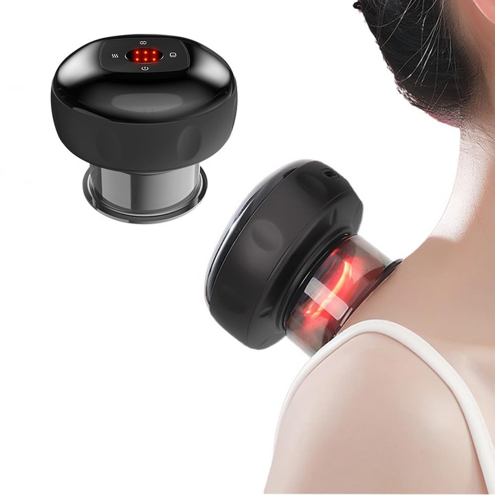 Aparat de Masaj Profesional tip Ventuza, 12 viteze, display LCD, lumina rosie, reincarcabil, telecomanda, 3 capete, imbunatateste circulatia sangelui, relaxeaza muschii, efect anticelulitic, LEIISVK, rosu