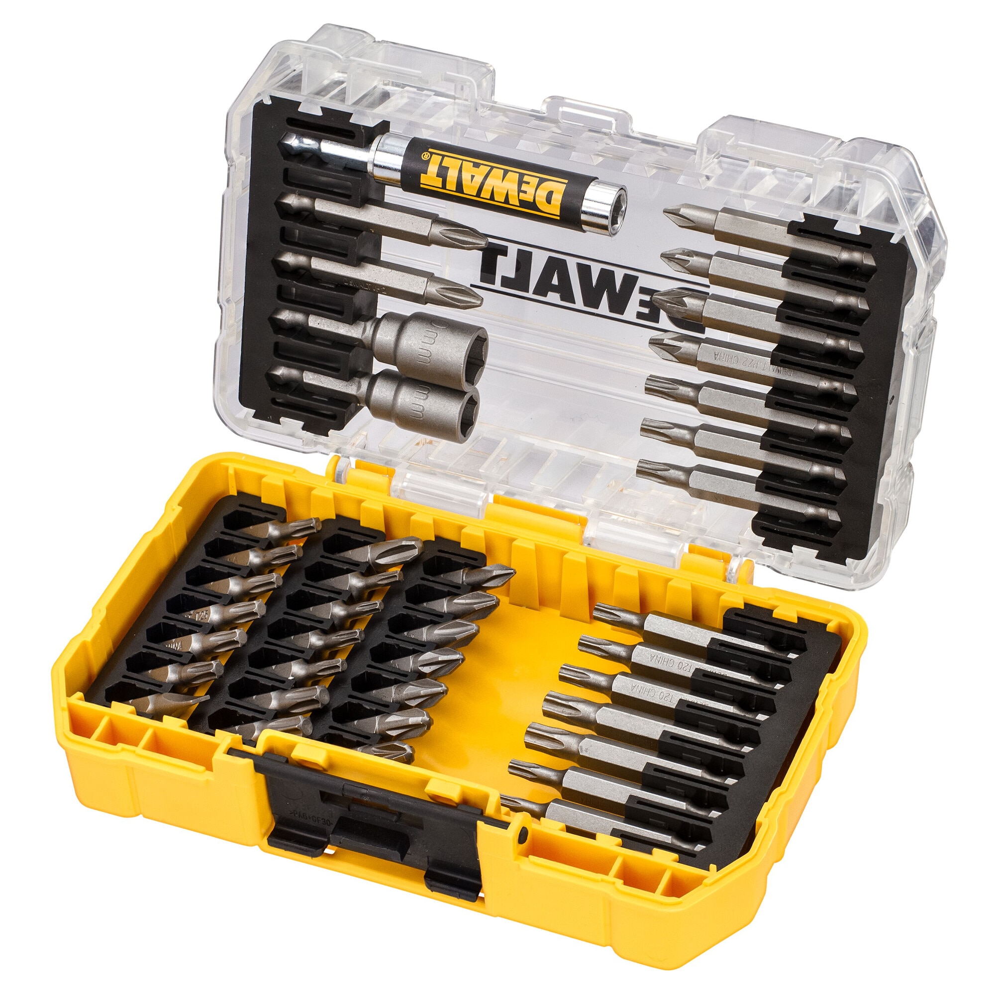 Set accesorii insurubare 40 piese DeWALT DT70705, compatibil TSTAK, cutie Tough Case conectabila, geometrie optimizata a varfului, sistem de ghidaj, include chei tubulare, retentie