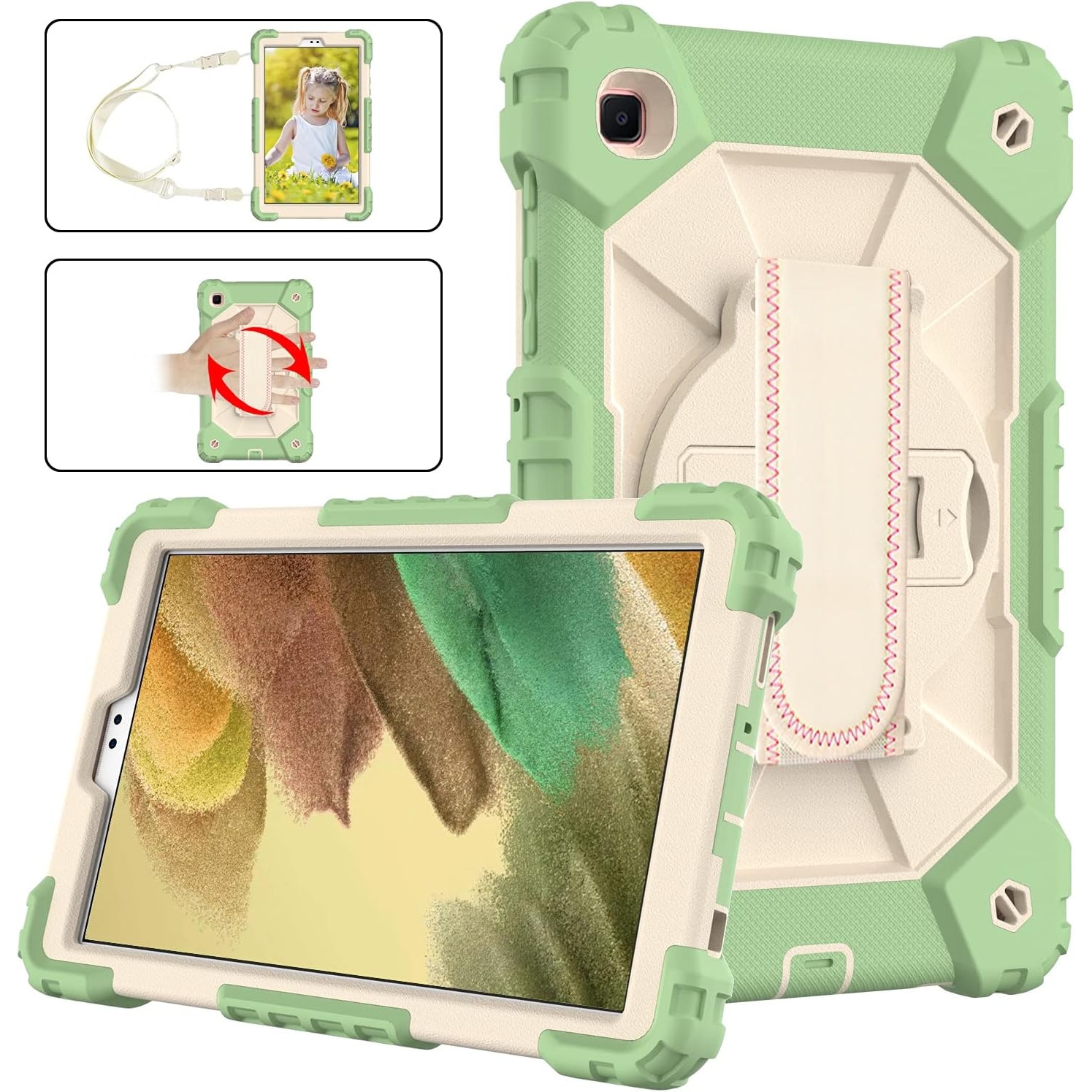 Husa de protectie premium SIgloo, pentru Samsung Galaxy Tab A7(T500) 2022/2020, 10.4'', Protectie Completa, Stand rotativ, Curea Umar, Anti-Soc, Menta