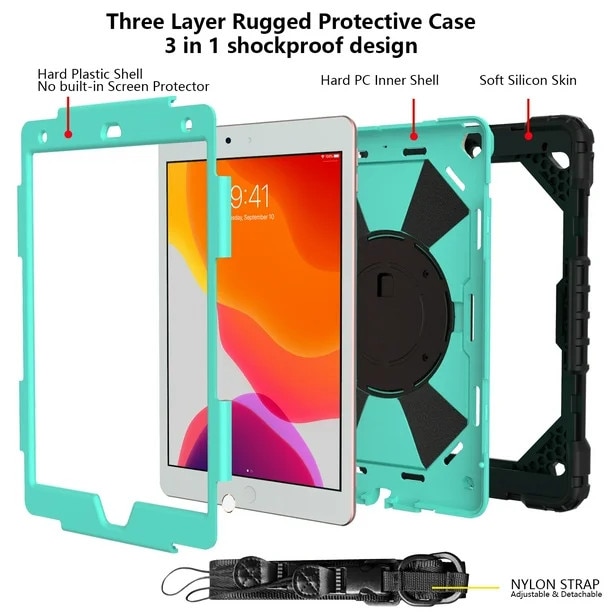 Husa de protectie premium SIgloo, pentru Samsung Galaxy Tab A7(T500) 2022/2020, 10.4'', Protectie Completa, Stand rotativ, Curea Umar, Anti-Soc, Negru